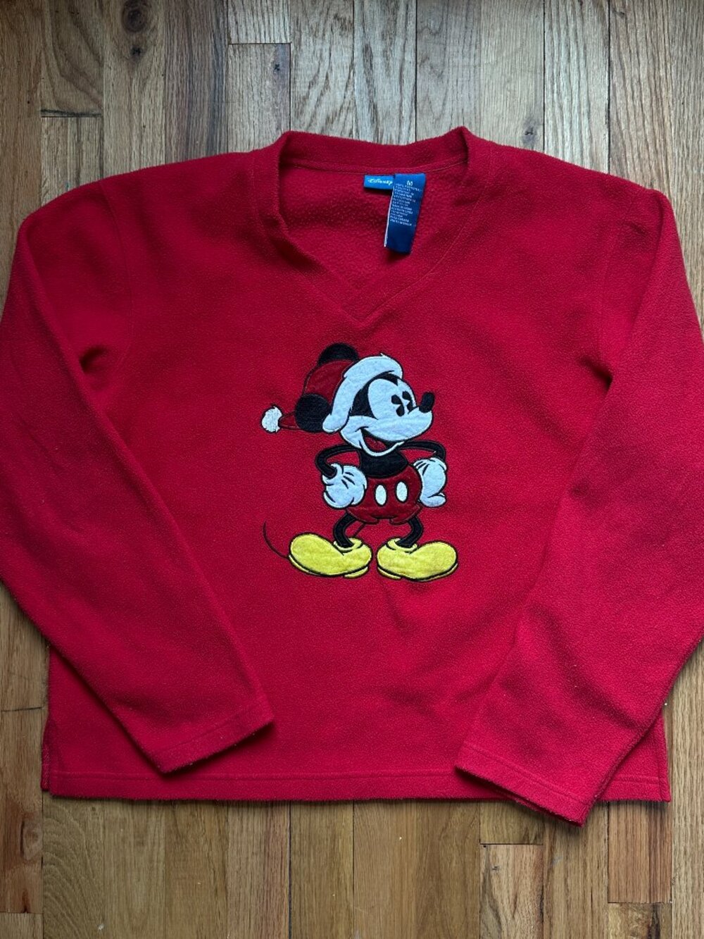 Mickey Mouse [M], Christmas Pullover, Fleece, V-Neck, Red, Disney, Long Sleeve